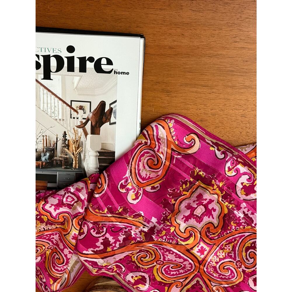 JONES NEW YORK Women's Scarf 58" x 10.5" Pink Orange Paisley Baroque Print
